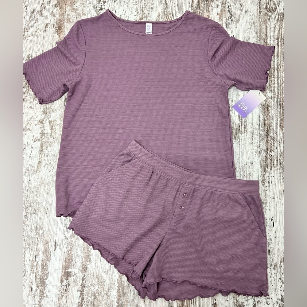 STARS Above Women's Light Purple Textured Knit Pajama Shorts 2pc Set